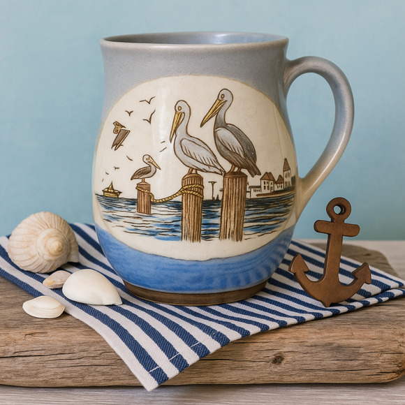 Vintage 1970s Otagiri Pottery Coffee Mug – Handcrafted Ceramic Harbor Scene - Picture 1 of 9